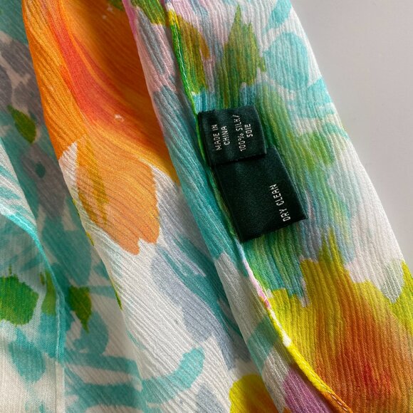 Lauren Ralph Lauren Blue Green Pink Spring Floral 100% Silk Oblong Scarf 66" - Picture 2 of 6